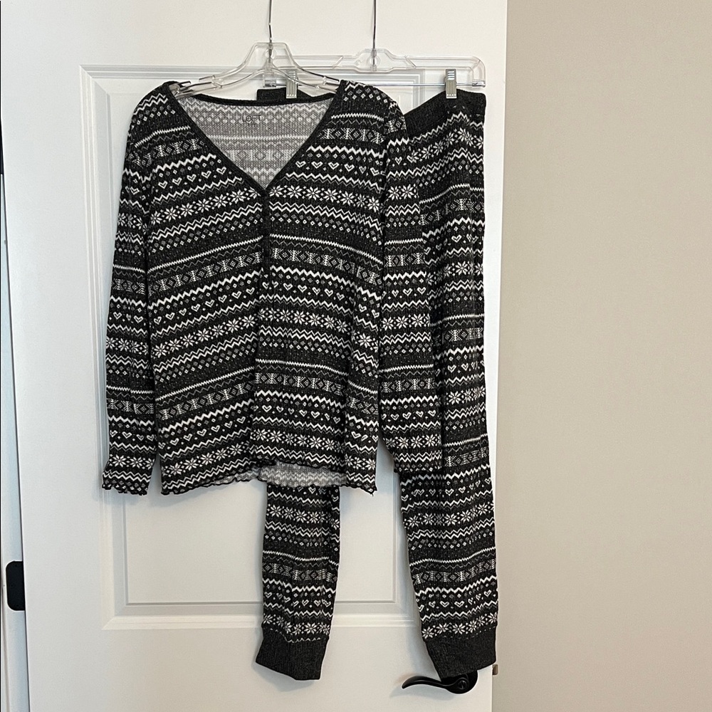LOFT Gray and White Knit Pajama Set